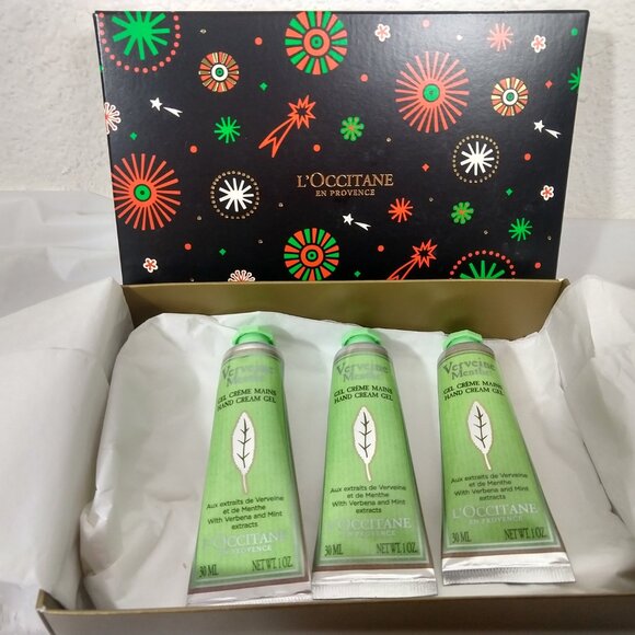L'Occitane Limited Edition Verbena Mint Hand Cream Gel Trio Set NEW